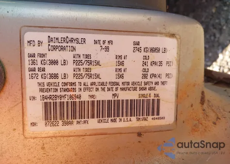 2000 Dodge Durango из США, поврежденный, VIN 1B4HR28Y0YF106940